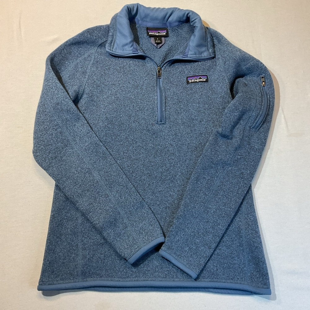 Patagonia Womens Blue Knit Sweater Pullover 1/4 Zip Size Small Warm Fall